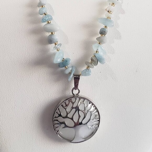 NEW TREE OF LIFE 925 STERLING SILVER PENDANT NECKLACE 17" QUARTZ PROTECTION - Picture 1 of 3